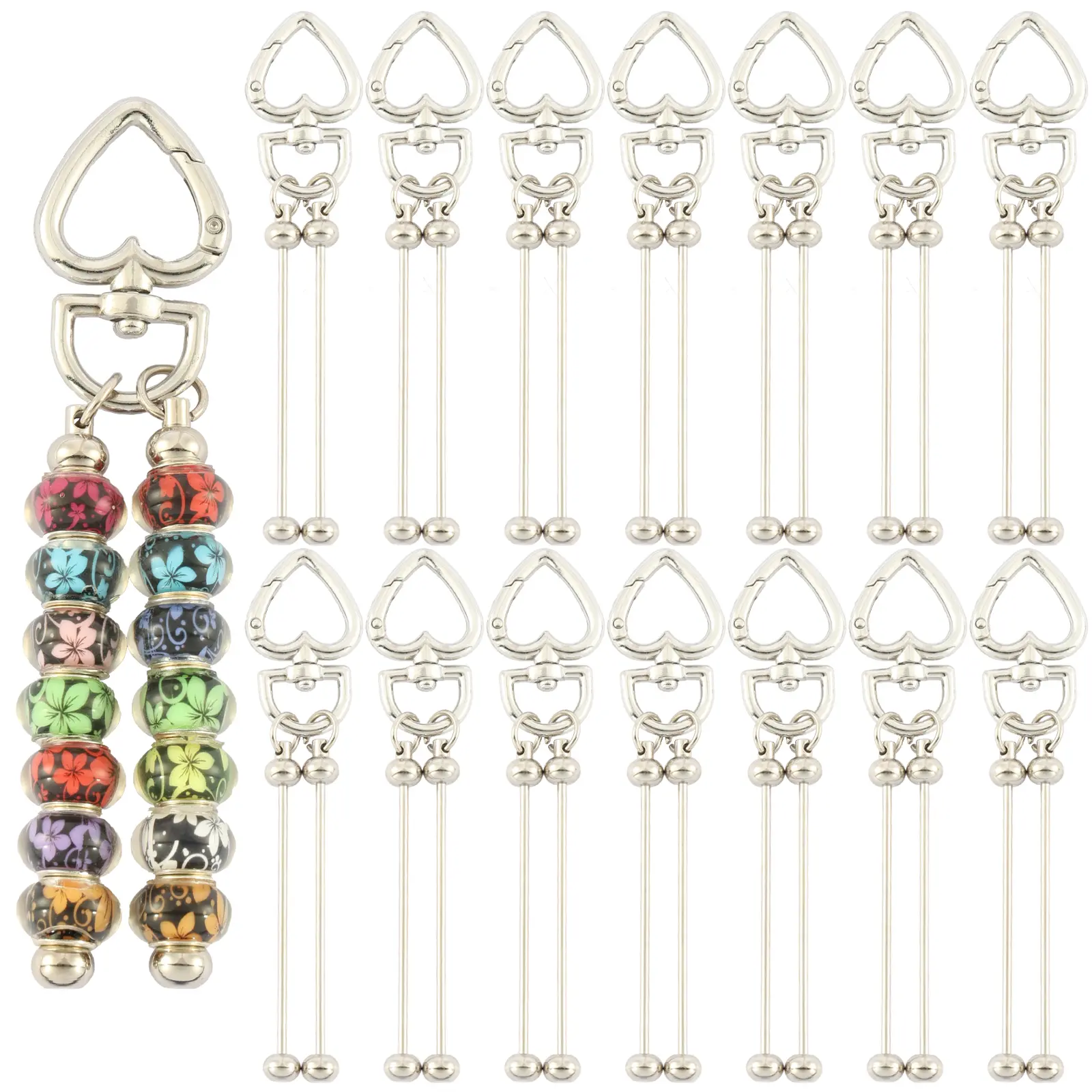 30pcs Heart-Shaped Beadmaking Kit Keychains for Ladies - Handmade Crafts Supplies, Unique Design, Romantic Look, Beaded Accessories, Spring Clasp for DIY Projects