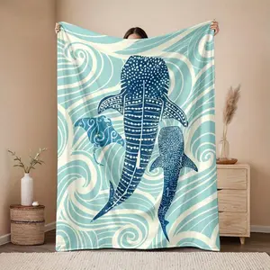 Marine Life Throw Blanket Whale Shark Design Premium Flannel Material Multi Functional Use Perfect Home Decor Bed Sofa Car Camping Companion All Season Comfort