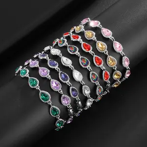 Elegant Blue Crystal Tennis Bracelet for Women Fashion Water Drop Link Bracelet Wedding Jewelry Gift