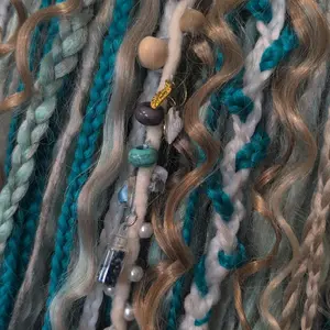 Teal Twist Dreadlock Extensions with Beaded Accents and Natural Look for Stylish Hair Accessories