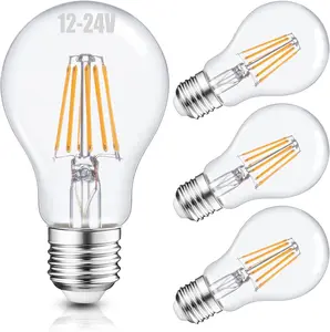 Efficient 12V LED Bulb 6W 600Lm - E26/E27 Base - 12-24V AC/DC - 4 Pack - Ideal for Off-Grid Solar Battery Systems, RVs, Marine Lighting - Energy Saving 60W Equivalent - Warm White 2700K