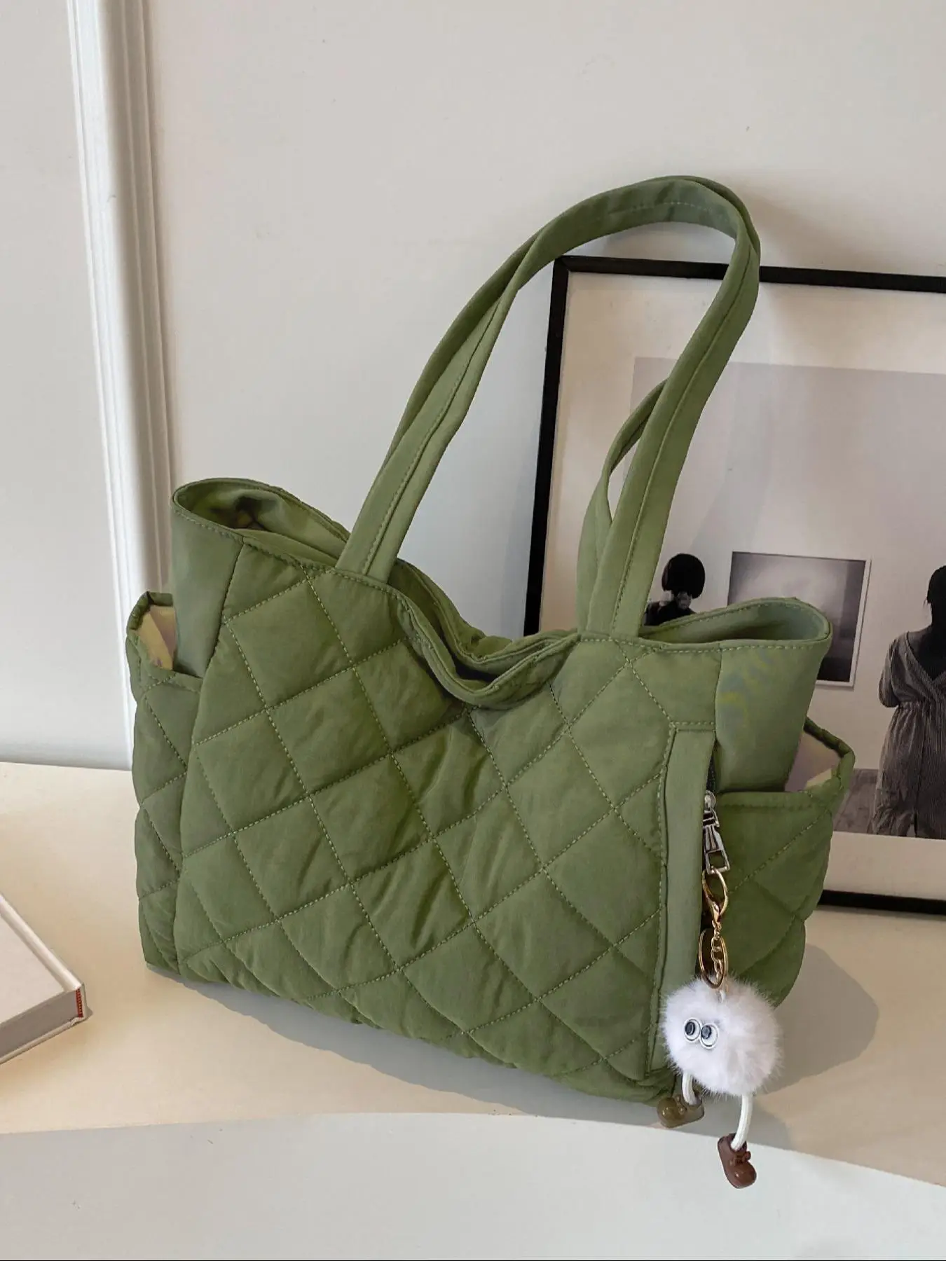 Women's Solid Quilted Tote Bag, Fashionable Large Capacity Shoulder Bag for Daily Commute, Casual Trendy Versatile High-quality Daily Commuting Bag