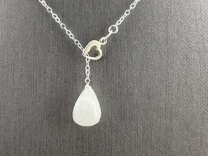 Moonstone Teardrop Heart Lariat Necklace • 925 Sterling Silver • June Birthstone