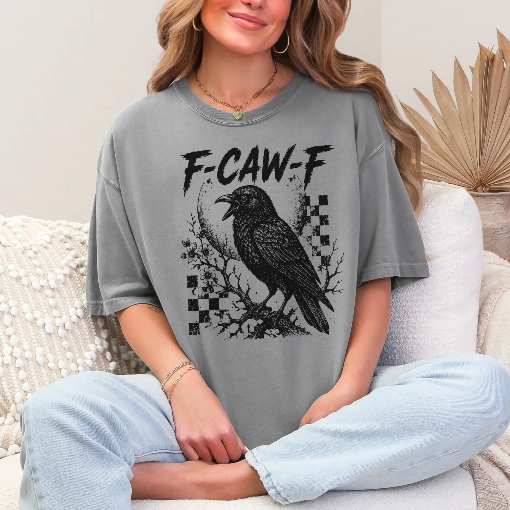 Funny Crow F-CAW-F T-shirt | Comfort Colors Halloween Shirt| Gothic Crow Art | F-Caw-F Raven Lover Gift