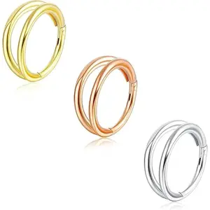 Jstyle 8mm 10mm Double Nose Ring 316L Stainless Steel Septum Ring Clicker 16G 18G Daith Earrings Hoop Conch Rook Helix Tragus Piercing Jewelry for Women Men Silver Rose Tone Daily