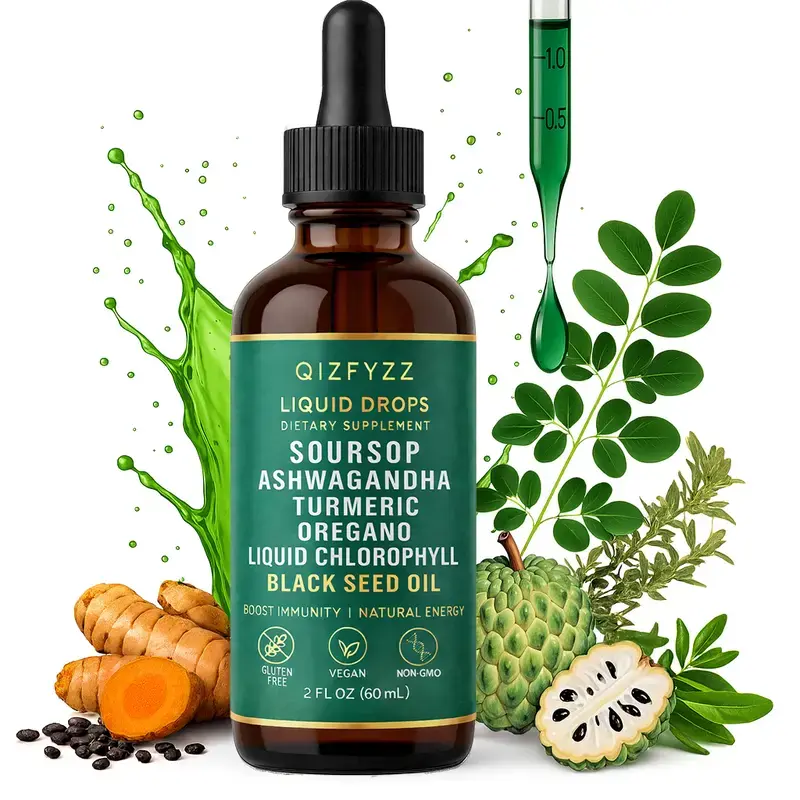 Soursop Bitters Liquid Drops 10-in-1 with Nori Moringa Turmeric Black Seed Oil Oregano Ashwagandha Herbal Extracts for Overall Health Vegan Non-GMO 2 fl oz,summerwins,travel essentials