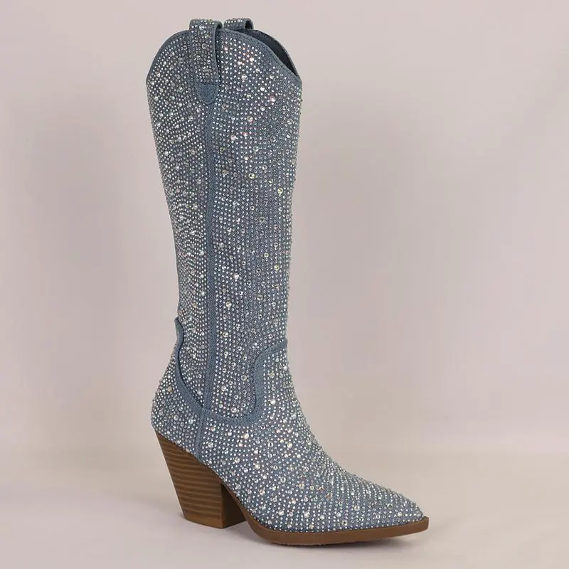 RIVER-11 MID CALF BOOTS DENIM MATERIAL SIDE ZIPPER RIVER-11 MID CALF BOOTS DENIM MATERIAL SIDE ZIPPER