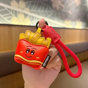 Cartoon Creative Summer Food Series Keychain Wristlet Strap, PU Leather Ice Cream Coffee French Fries Design, Perfect Gift for Valentine's Day & Birthdays