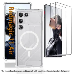 Nubia Redmagic 11 Air Phone Case with 2 HD Transparent Tempered Glass Films, Skin-Like Texture, Magnetic Stand, Anti-Fingerprint, Durable Design