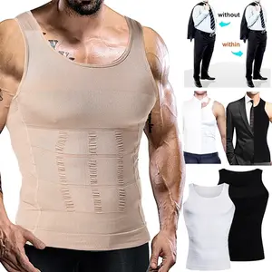 2 Pack Menswear  Compression Shapewear Body Shaper Muscle Stretch Comfortable Solid Sports Stretchy Tank Tops Vest Shirt for All Seasons Spandex Breathable Formal Black Beige White Suit Fabric Nylon