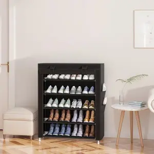 UDEAR 6 Tier Shoe Rack 5 Grids with Dustproof Cover Shoe Shelf Storage Organizer[18-20 pairs of shoes] Black Beige Gray
