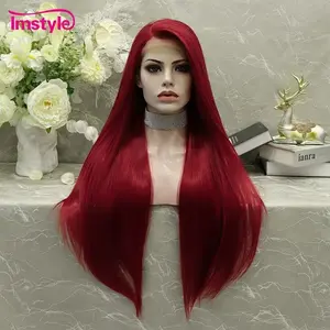 IMstyle Red Lace Wig 13*3 Synthetic Lace Front Wig For Women Long Straight Wig Free Part Glueless Heat Resistant Fiber Cosplay Wig