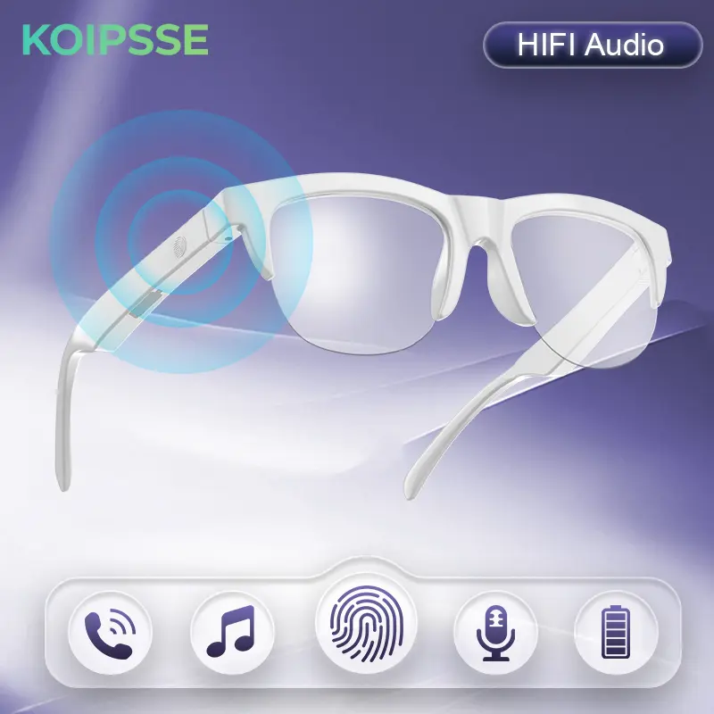 KOIPSSE New smart wireless V5.3 sunglasses, multifunctional glasses, wireless calls, music playback, outdoor sports headphones, rechargeable HIFI sound quality, HD lenses, black technology, unisex, touch, long battery life, UV protection