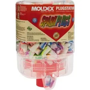 Moldex 250 Qty 1 Pack One Touch Disposable Non-Refillable Earplug Dispenser with 33 dB Earplugs Assorted Color Earplugs, 250 Pairs, Includes Mounting Hardware 6644
