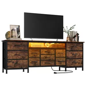 70 Inch Long Dresser with 13 Fabric Drawers and LED Lights, Wide Chest of Drawers TV Stand for 65-80 Inch TVs, Large Bedroom Storage with Power Outlet, Sturdy Metal Frame, Easy Assembly