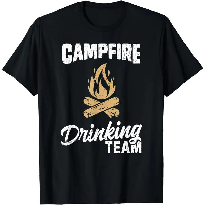 "Cotton Short Sleeve Campfire Drinking Team T Shirt Camping Lover Camper Funny T-Shirt Campfire Drinking Team T Shirt Camping Lover Camper Funny T-Shirt For Men" Crewneck Menswear Fashion Outfit