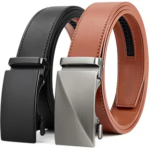 Ratchet belts for Men 2 pack, Mens leather belt click adjustable black/brown for dress pants jeans plus size