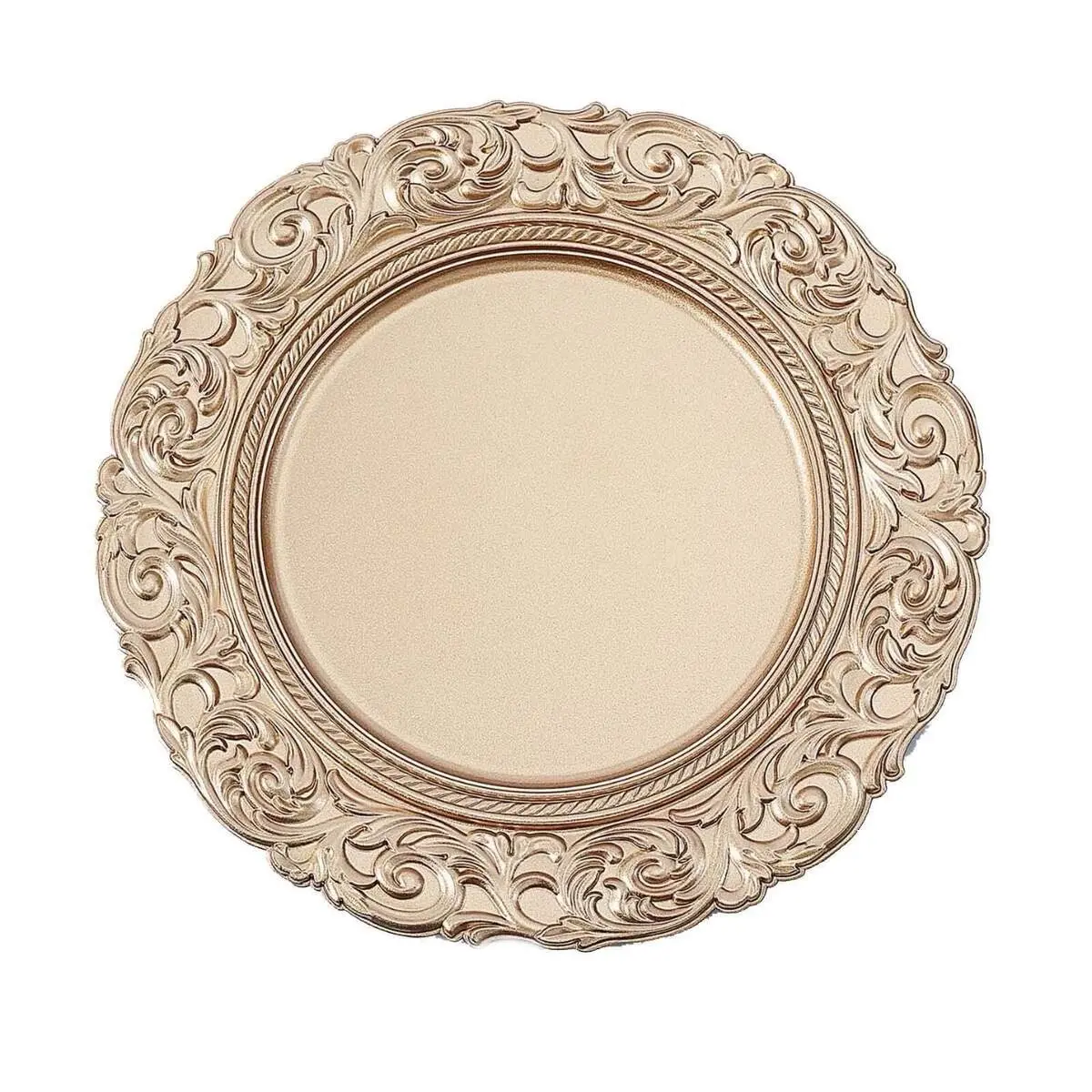 24 Pack  - 13” Round Baroque Charger Plates Plastic Gold. Bakeware