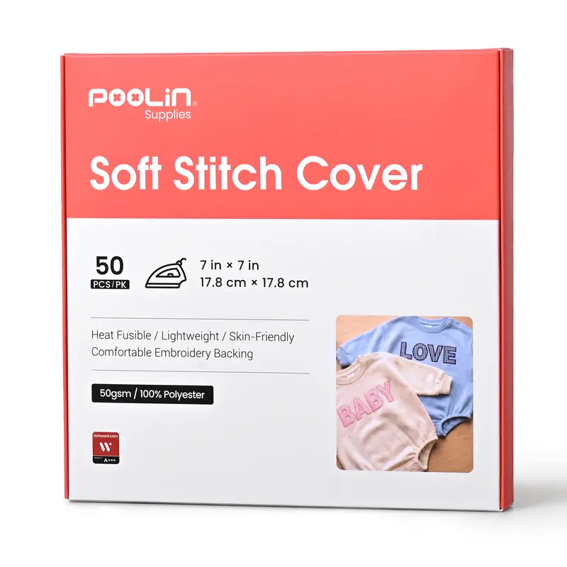 PooLin White Soft Stitch Cover Heat Fusible Embroidery Backing