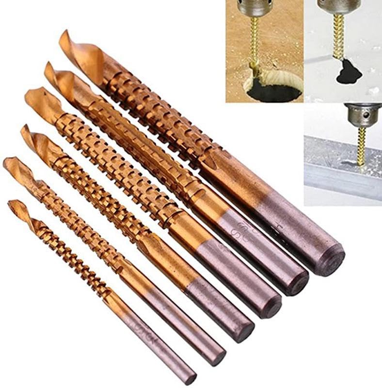 6pcs Drill Bits 3-8mm Serrated Side Cutting Drill Bit Impact Titanium Coated Hss Twist Titanium Hss Set Woodworking Tools