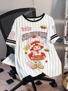 Strawberry Shortcake Plus Size Women Cartoon Print Round Neck Short Sleeve Casual Versatile T-Shirt