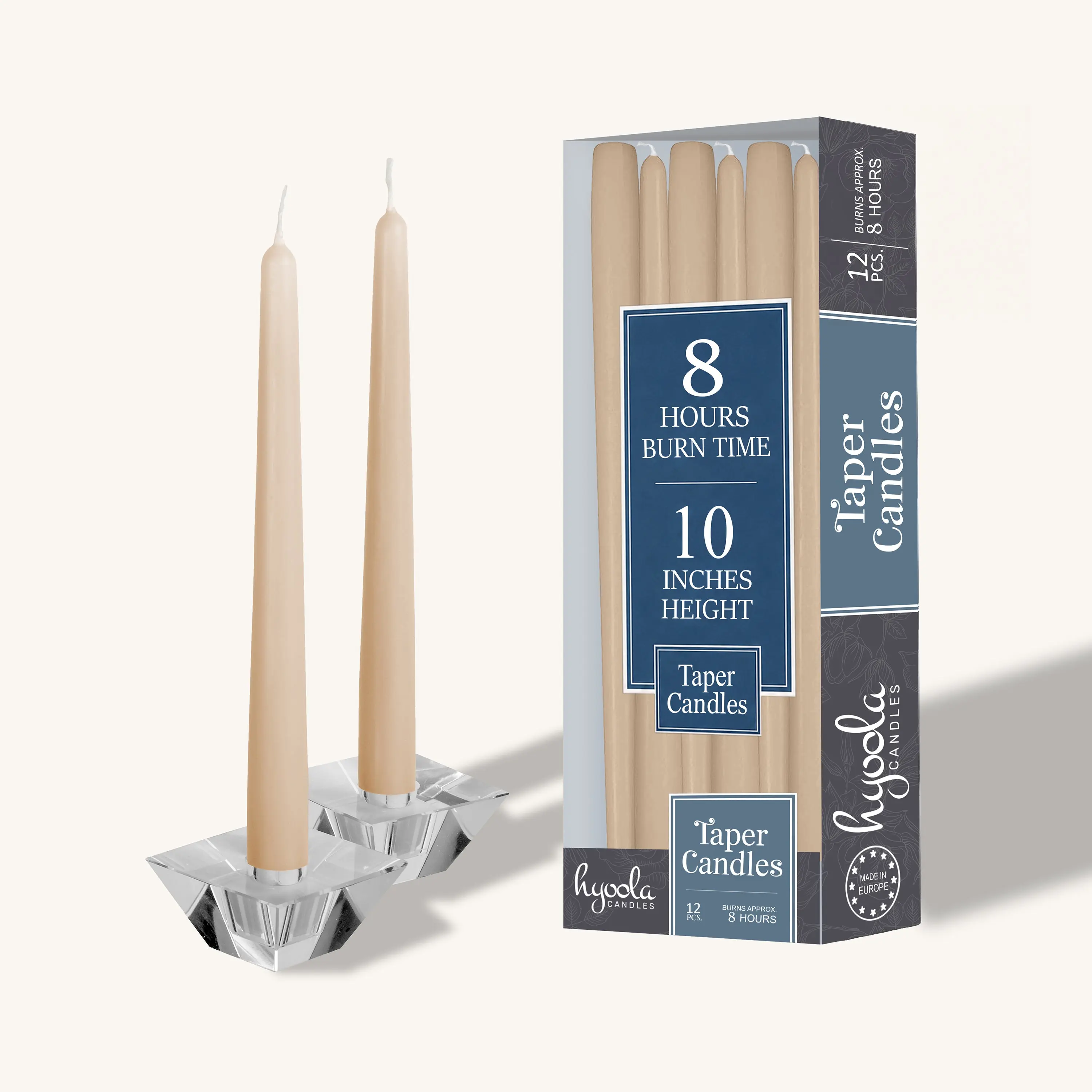 Sahara Tapered Candles - 10-in, 12-Pack, Unscented, Dripless, Tapered Shape for Home Decor, Space Lighting, Decoration