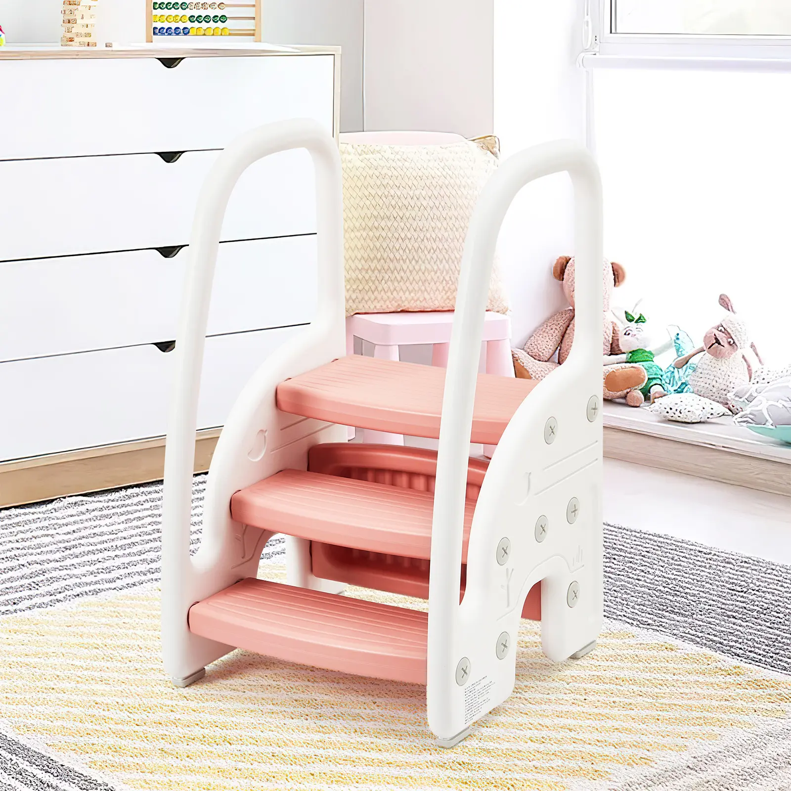 Montessori Toddler Step Stool with Safety Rails - Casual Nordic Style, Compact, Adjustable Design, Wide Non-Slip Pedals, Learning Tower Helper for Toddlers’ Kitchen Counter & Bathroom Sink