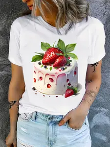 Strawberry Shortcake Printed T-Shirt, Y2k Style T-Shirt, T-Shirt for Dessert Lovers, Baking T-Shirt, Gift for Strawberry Shortcake Lovers