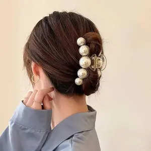 Simple Pearl Claw Clips Simple Pearl Hair Clamps Simple Strong Hold Jaw Clip Large Non Slip Hair Clips for Thick Hair and Long Hair Fashion Hair Accessories Jewelry for Women and Girls