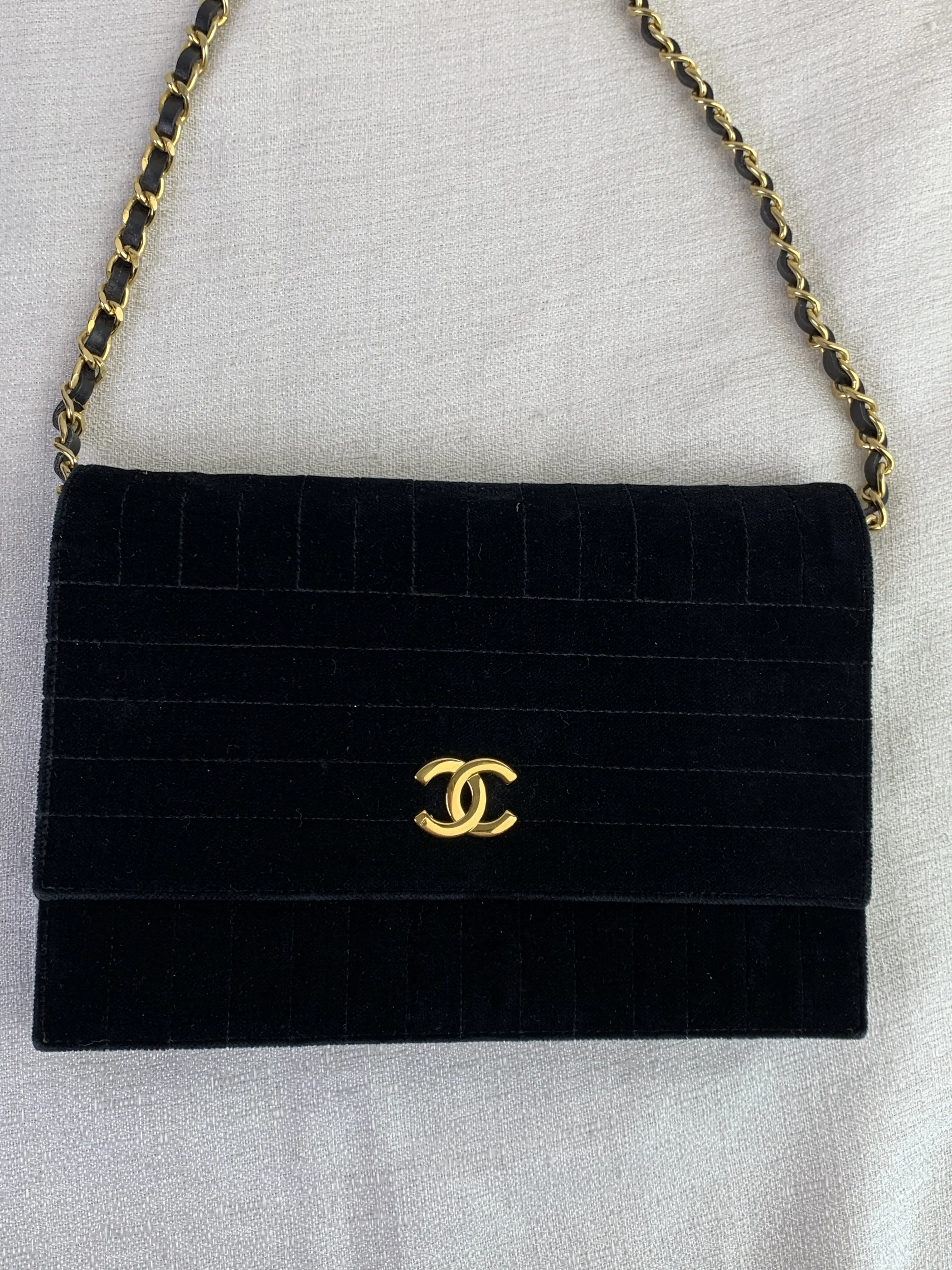 Pre-owned CHANEL Black Velvet Horizontal Flap Chain Shoulder Bag/WJ09307504/7504