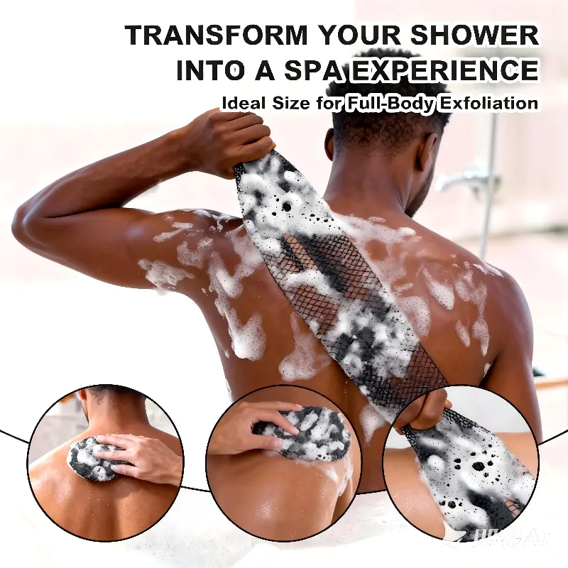 African Mesh Nylon Bath Towel & Exfoliating Net Sponges - Unisex, Portable, Durable Light Beige Body Cleaning Bathing Tool, Accessories