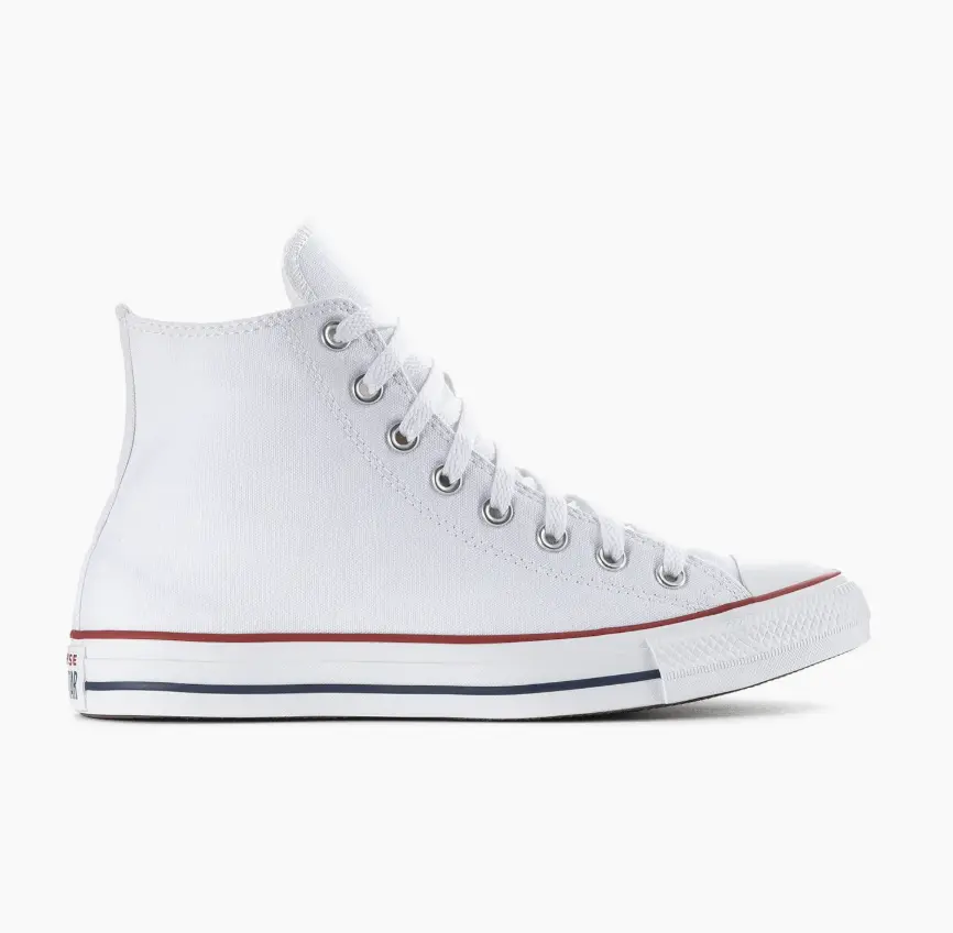 Chuck Taylor All Star Hi Core White Red Blue Men's Shoes SKU: M7650C All White Triple White Converse High Tops Converse Chucks Chuck Taylors Sport Basketball Shoes Retro Casual Gym Athletic Basketball Shoes