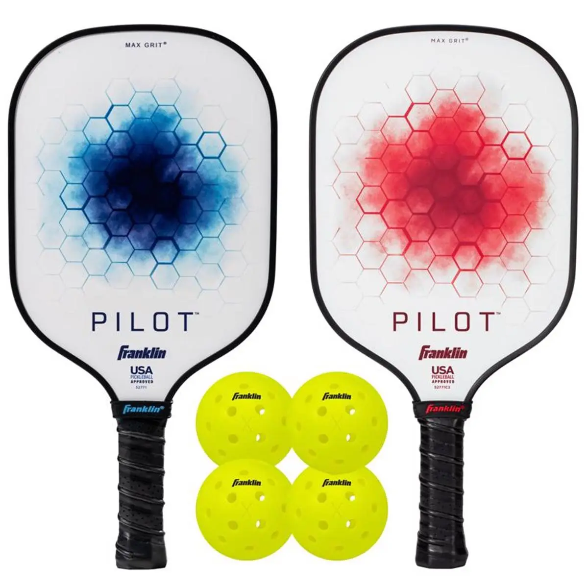 Franklin Pilot 2-Player Pickleball Set for Tournament-Ready Players, Fiberglass Paddles with Polypropylene Core & Max Grit Surface, 4 X-40 Balls, USA Pickleball Certified