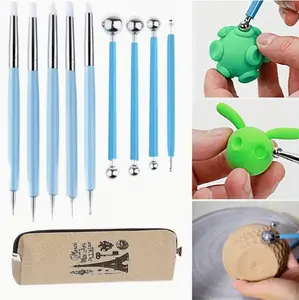 9pcs Set Sculpting Stylus, Stainless Steel Dotting Modeling Tools Clay Indentation DIY Ceramics Pottery Carving Tool Embossing Sculpting Set