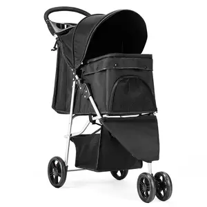 3 Wheels Pet Stroller for Small Dogs and Cats - Black