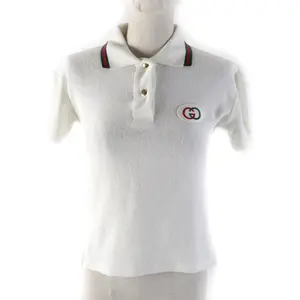 Pre-owned GUCCI Cotton Small Leather Goods Web Stripe Polo Shirt XS