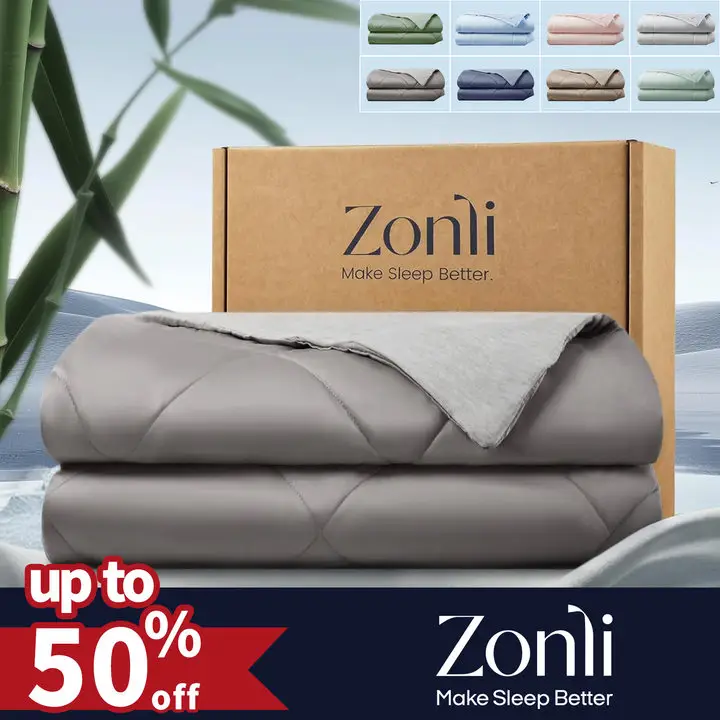 ZonLi Bamboo Cooling Blanket, Hypoallergenic Bamboo Viscose, Lightweight Breathable Soft Summer Comforter for Hot Sleepers, Quickly Cooling Quilt for