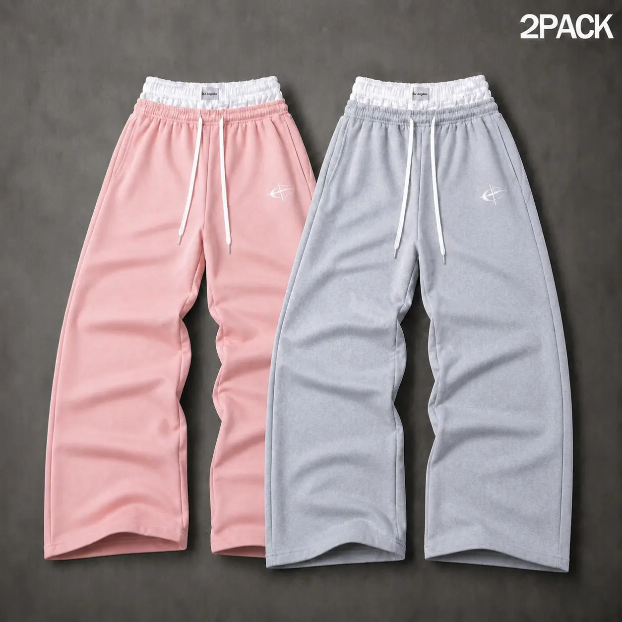 Mens 1 or 2  Pack Wide Leg Sweatpants Double Waistband Printed Graphic Baggy Track Pants Loose Fit Straight Leg with No Side Slits Lounge Bottoms with Drawstring Side Pockets Streetwear Sweatpants Outfit