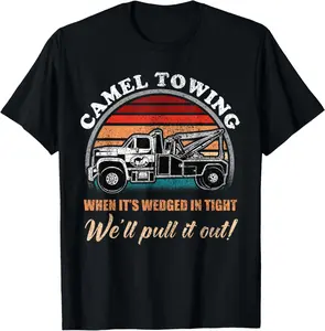 100% cotton Unisex Vintage Camel Towing Humor Tow Truck T-Shirt