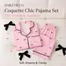 DAIKEMENG Women's Coquette 2-Piece Pajama Set - Long Sleeve Button-Down Top & Pants, Blush Pink Heart Print Ultra-Soft Lightweight Loungewear, All-Season Birthday Gift Nightwear