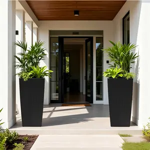 2 Pack 22Inch High Planters with Smart Self-Watering System, Decorative Flower Pots for Indoor & Outdoor, large Planters for Porch,Garden, Patio, Black