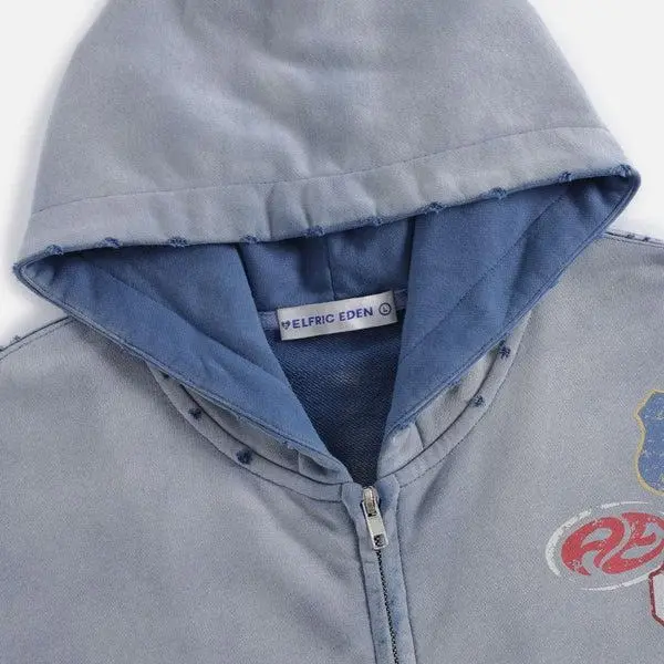 Aelfric Eden Badge Boxy Zip Up Hoodie Oversized Fit Vintage Badge