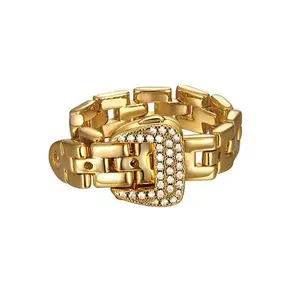 Ins-Style Women's Artificial Crystal Ring - Niche Personality Design with Chain Belt Buckle, Anti-Fade Light Luxury Red Jewelry with Refined Charm