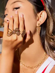 Ladies Ring Set Geometric Leopard Print Sticker Open Stainless Steel 18k Gold Plated Waterproof Anti Allergy Retro Style Trendy And Personalized Party Women s Jewelry Fashion Rings Unique Rings Vintage Rings