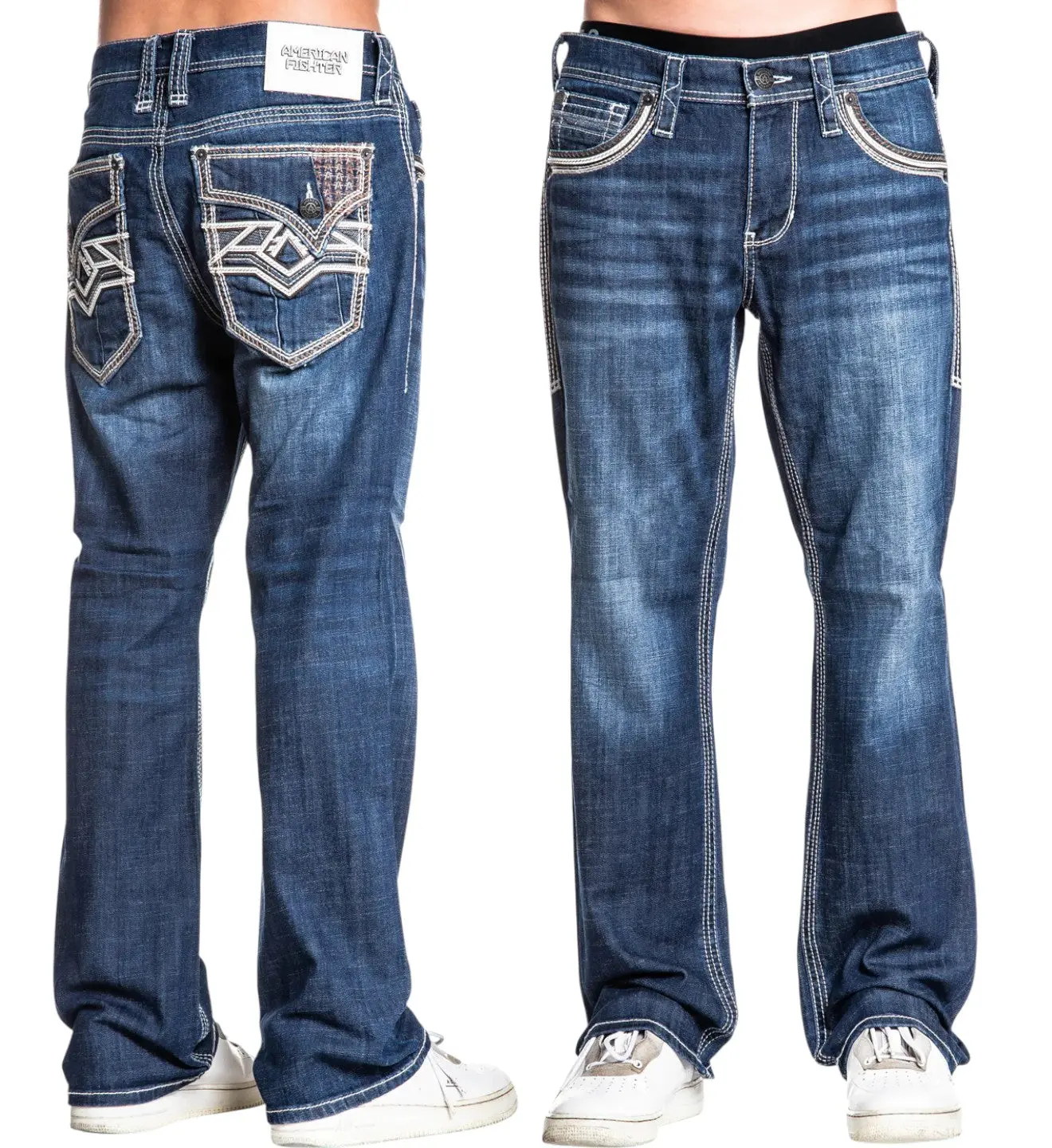 American Fighter Men's Heritage Axel Plain Denim Bootcut Jeans, Casual Axel Wash, 30" Short Inseam, Pants, Bootcut Men's Jeans, All Seasons, Medium Weight, Zipper, Mid Waist