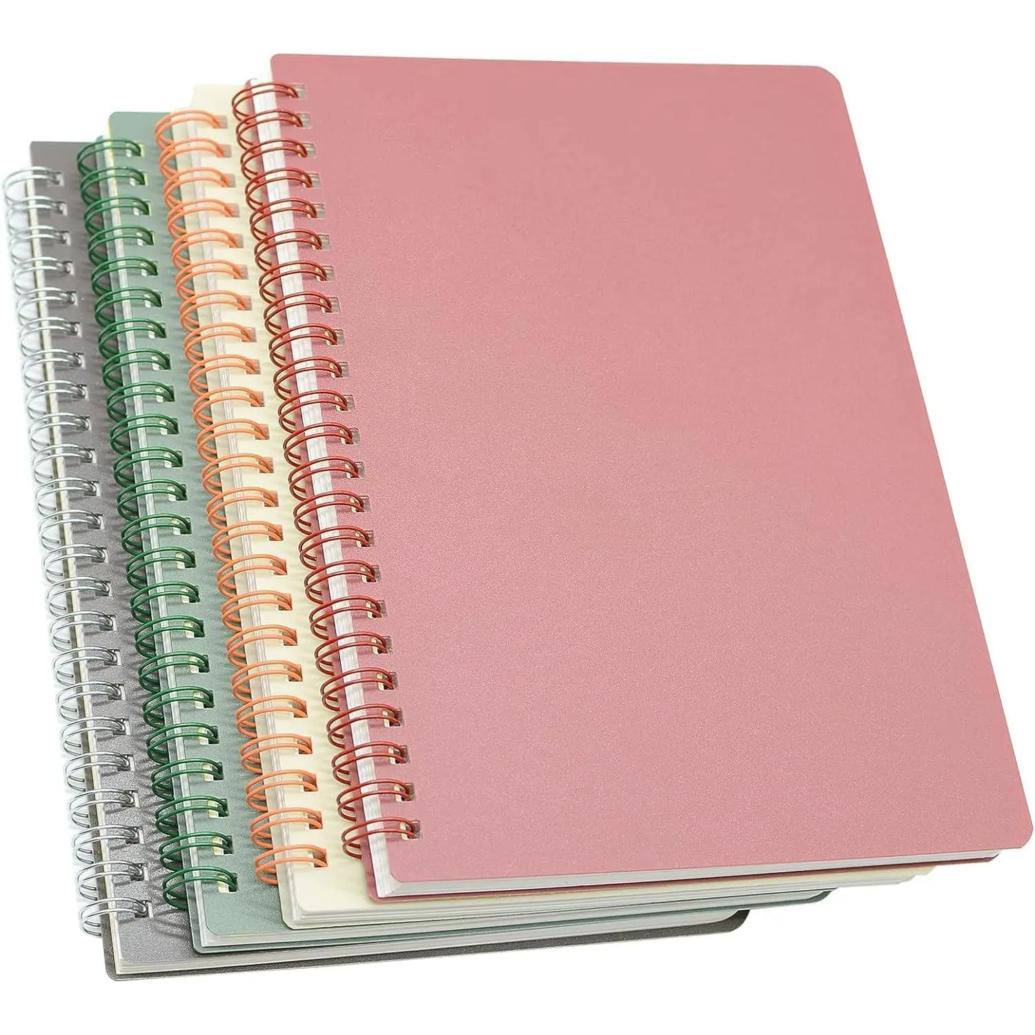 Spiral Notebook, 4 count 4 Color A5 Size Thick Plastic Hardcover 8mm Ruled Paper 80 Sheets (160 Pages) Journal for School and Office Supplies (4 Pcs A5)