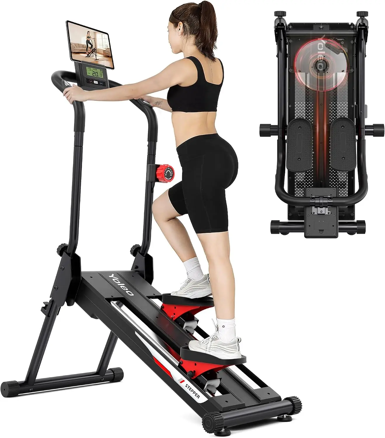 YOLEO Magnetic Stair Stepper for Home, 16-Level Resistance up to 130LB, Folding Stair Climber with 28'' Stride, Quiet Cardio Stair Machine with HR Sensor & 660LB Capacity