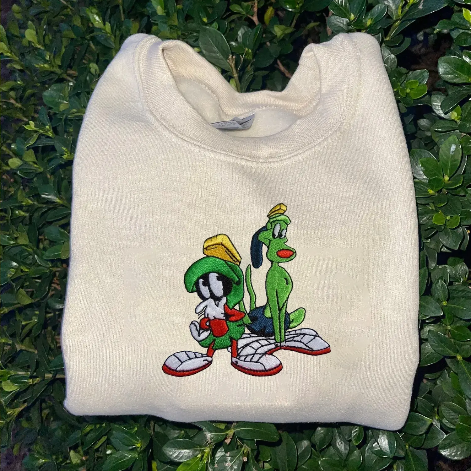 Marvin The Martian & K9 Dog Embroidered Sweatshirt, Marvin The Martian Sweatshirt, Cartoon Sweatshirt