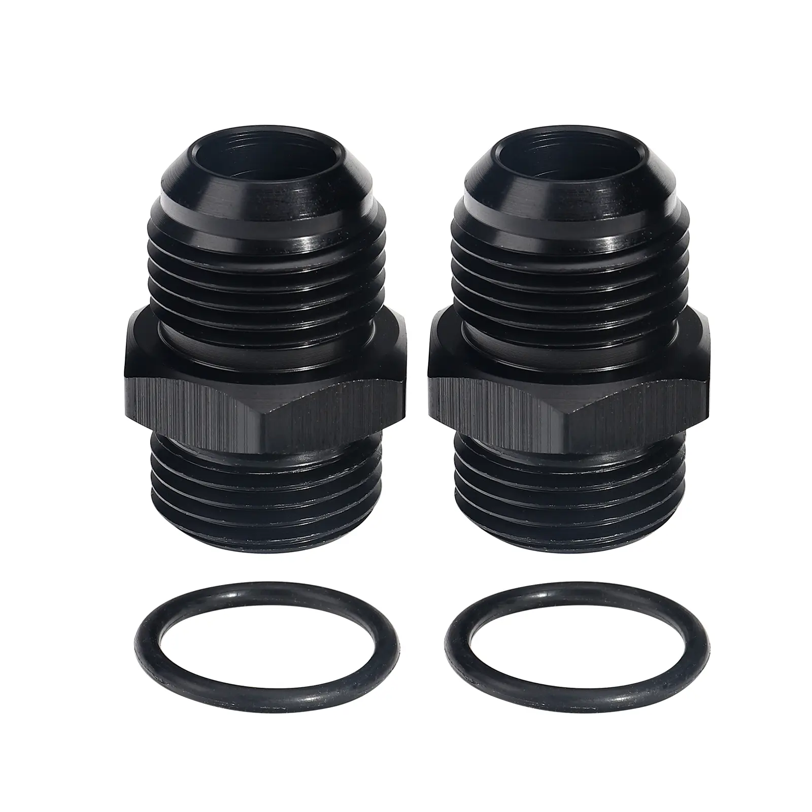 3mirrors 2 x Adapter 8 AN Flare to AN 8 Oring ORB Male Straight Thread Fuel Pump Rail Fittings, Lightweight 6061 Aluminum Alloy, Anti-Corrosion Black Anodized, Leak-Proof, Universal for Hose Plumbing Oil Regulator Port Fluid End, 2 Pcs