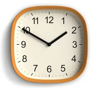 (R) Sprite wall Clock | Modern Retro Rounded Square Clock | 10 inch | Mustard Yellow | Easy to Read Numbers |  for Kitchen or Office